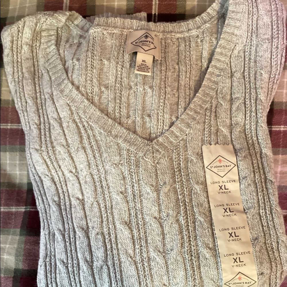New $32 ST. JOHN'S BAY Solid Cotton Casual PullOver V-Neck Sweater Size XL